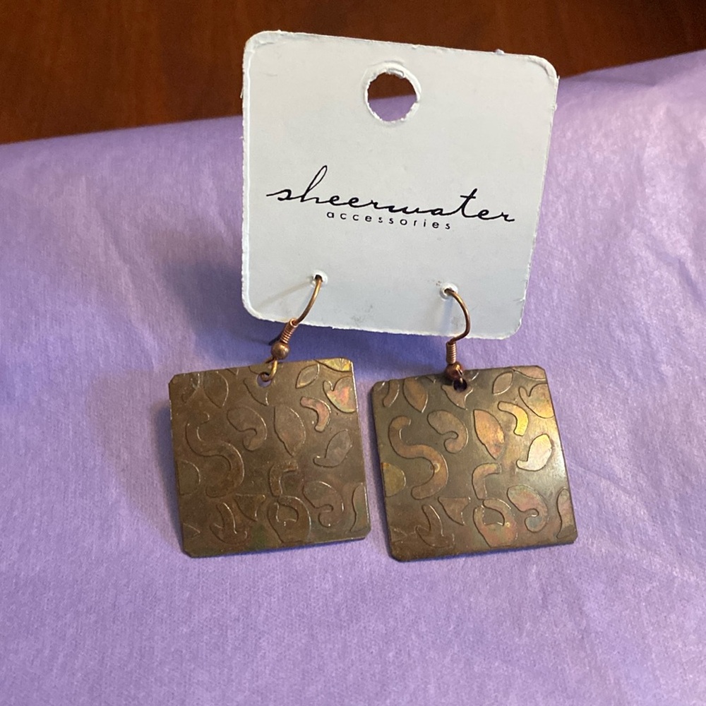 Brass colored hammered earrings. For Pierced ears. New on card.